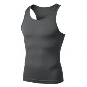 Women’s racerback compression tank-top in dark gray, athletic performance wear