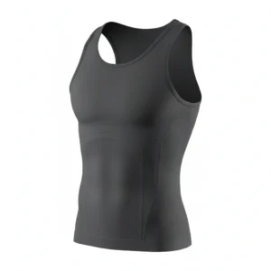 Women’s ribbed compression tank-top in charcoal gray, athletic performance wear