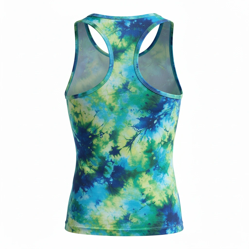 Women's Tie-Dye Compression Tank – Blue Green Splash 2 Women’s tie-dye compression tank-top in blue and green splash design, athletic performance wear