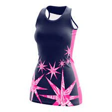 Nova netball dress in navy and pink Dip Wear design, professional athletic gear for players