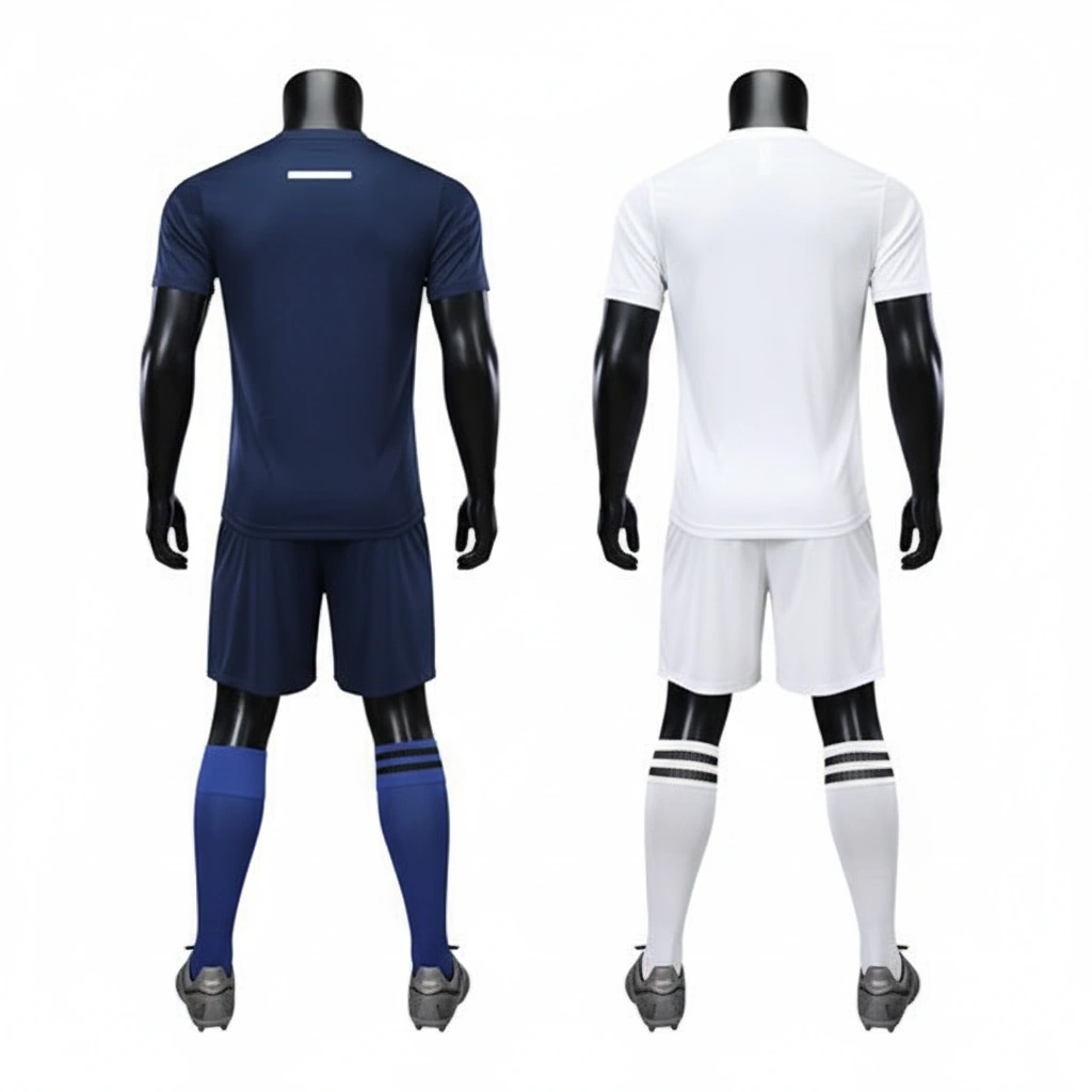 Classic Striped Soccer Uniform – Blue, Red & White Dip Wear 2 Classic striped soccer uniform in blue, red, and white Dip Wear design, professional athletic gear for players