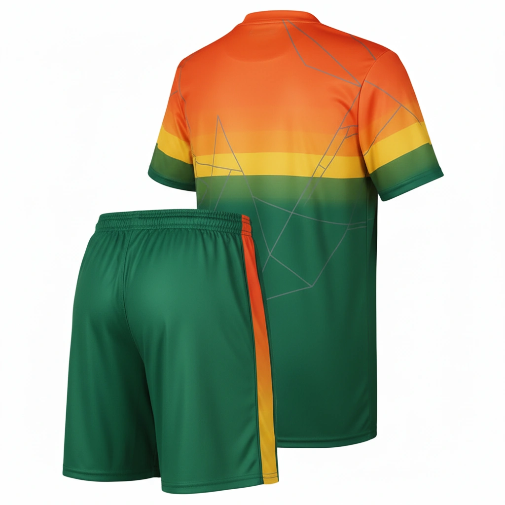 Vibrant Gradient Hockey Uniform – Orange, Yellow & Green Dip Wear 2 Vibrant gradient hockey uniform in orange, yellow, and green Dip Wear design, professional athletic gear for players