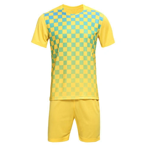 Checkered Hockey Uniform – Yellow & Blue Dip Wear 1 Checkered hockey uniform in yellow and blue Dip Wear design, professional athletic gear for players