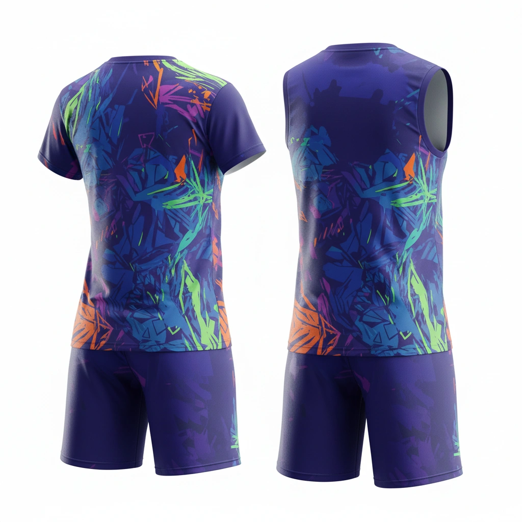 Pulse volleyball uniform set in multicolor abstract Dip Wear design, professional athletic gear for players
