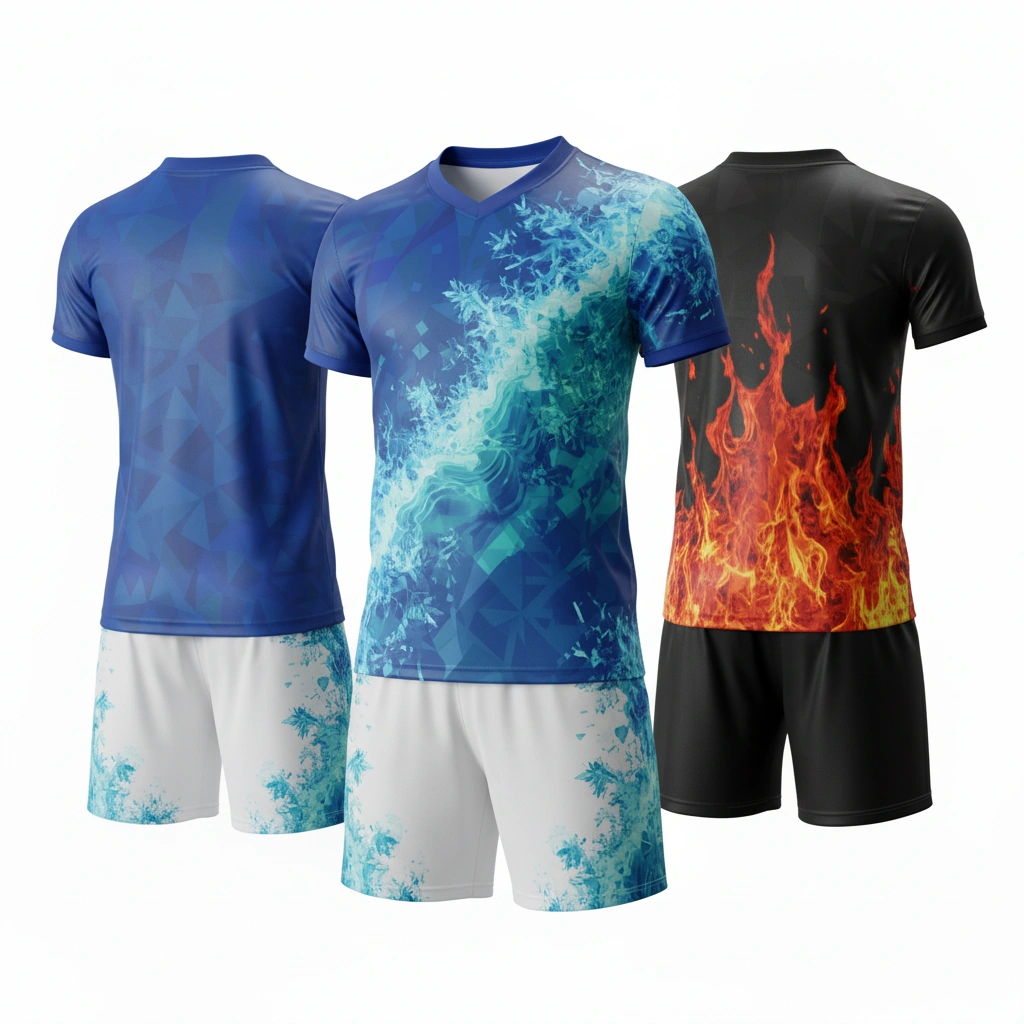 Elemental volleyball uniform set in ice and fire Dip Wear design, professional athletic gear for players