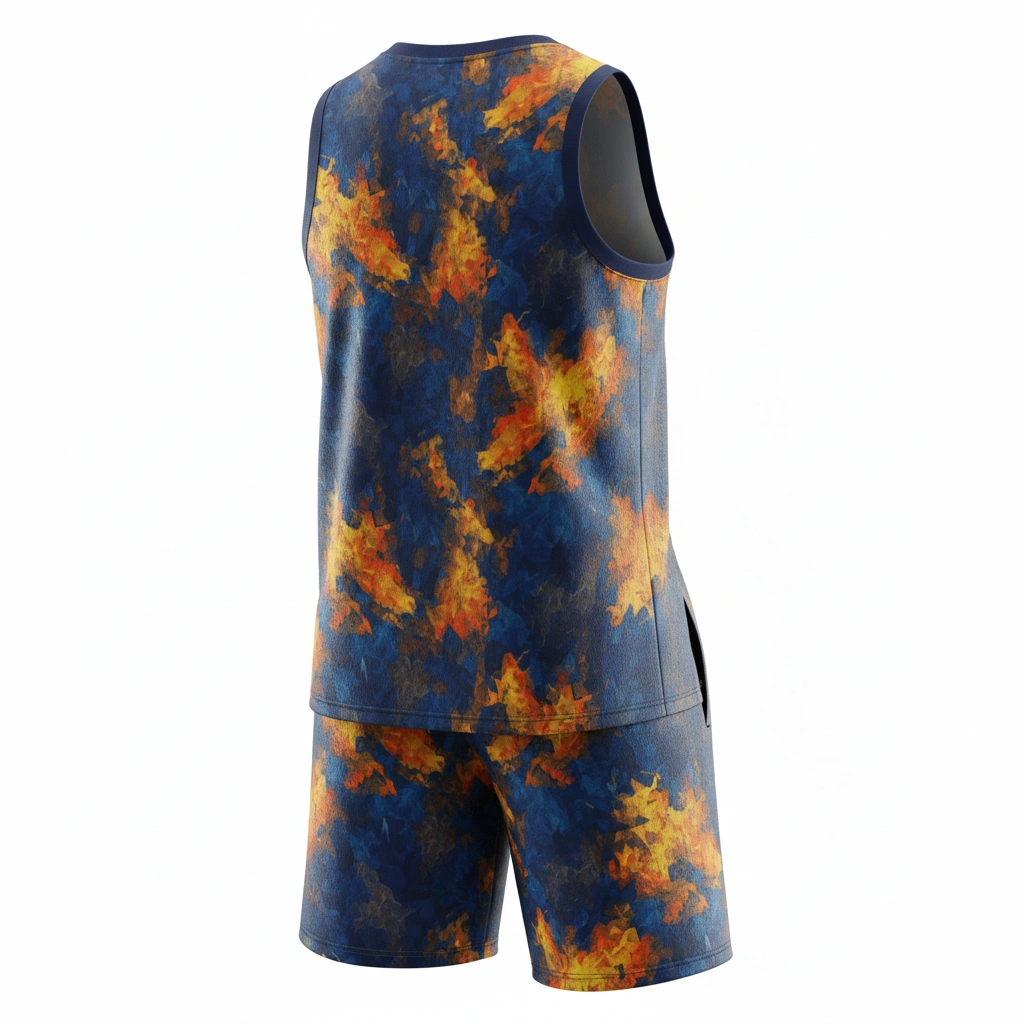 Inferno lacrosse uniform in navy and flame Dip Wear design, professional athletic gear for players