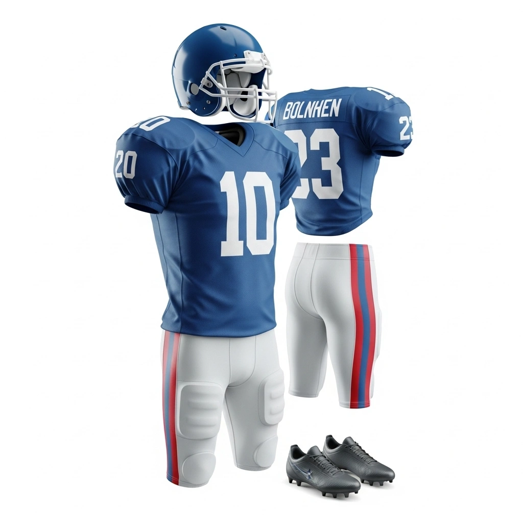 American Football Jersey with blue jersey and white padded pants, custom team kit by Dip Wear