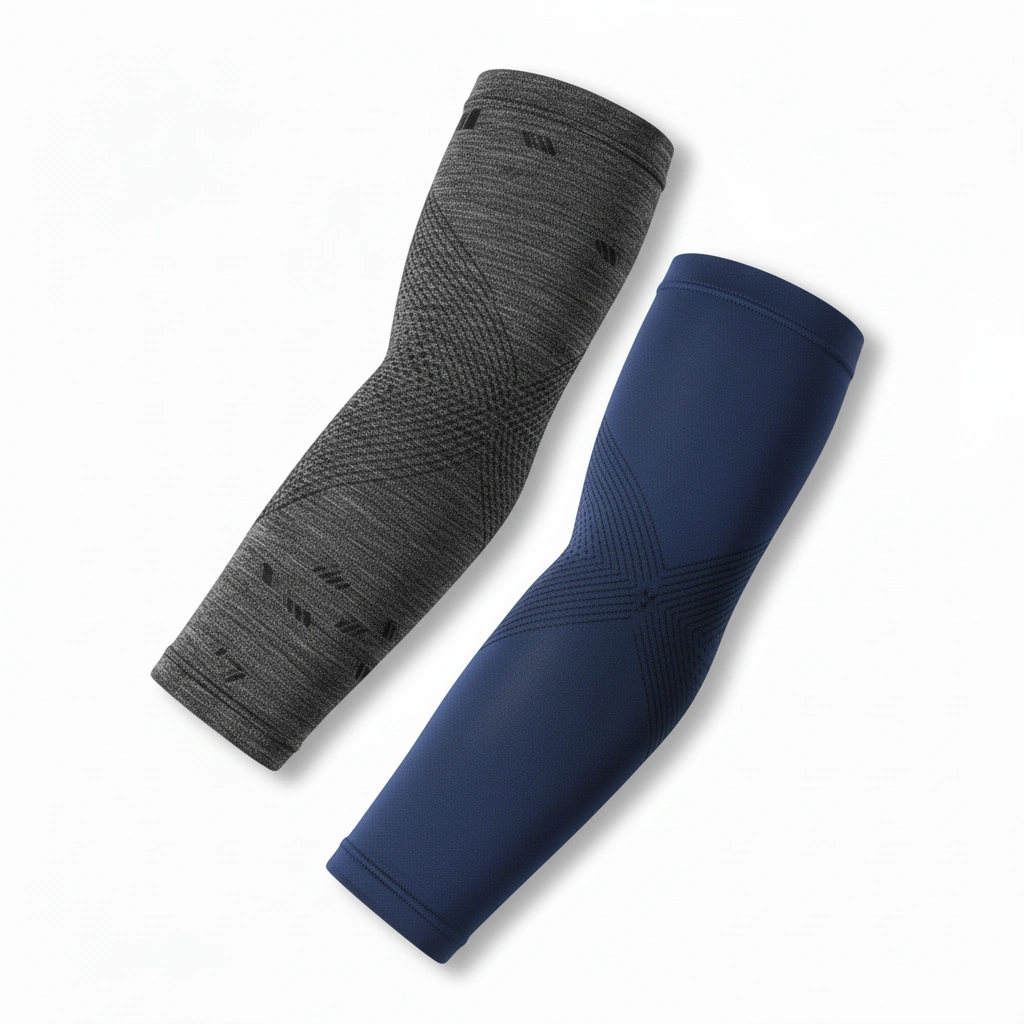 Gym Arm Sleeves – Dual Pack Navy & Heather Gray 2 Compression arm sleeves dual pack in navy and heather gray, athletic performance wear for sports