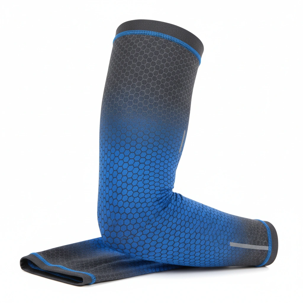 Compression arm sleeves HexGlow design in black and blue, athletic performance wear