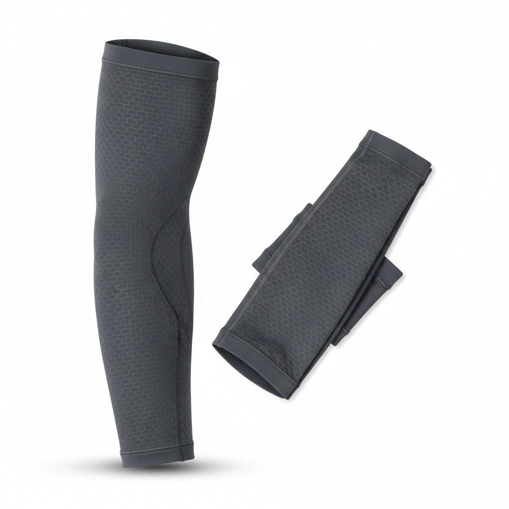 Full Arm Sleeves – Hex Pattern Dark Gray 2 Compression arm sleeves with hex pattern in dark gray, athletic performance wear