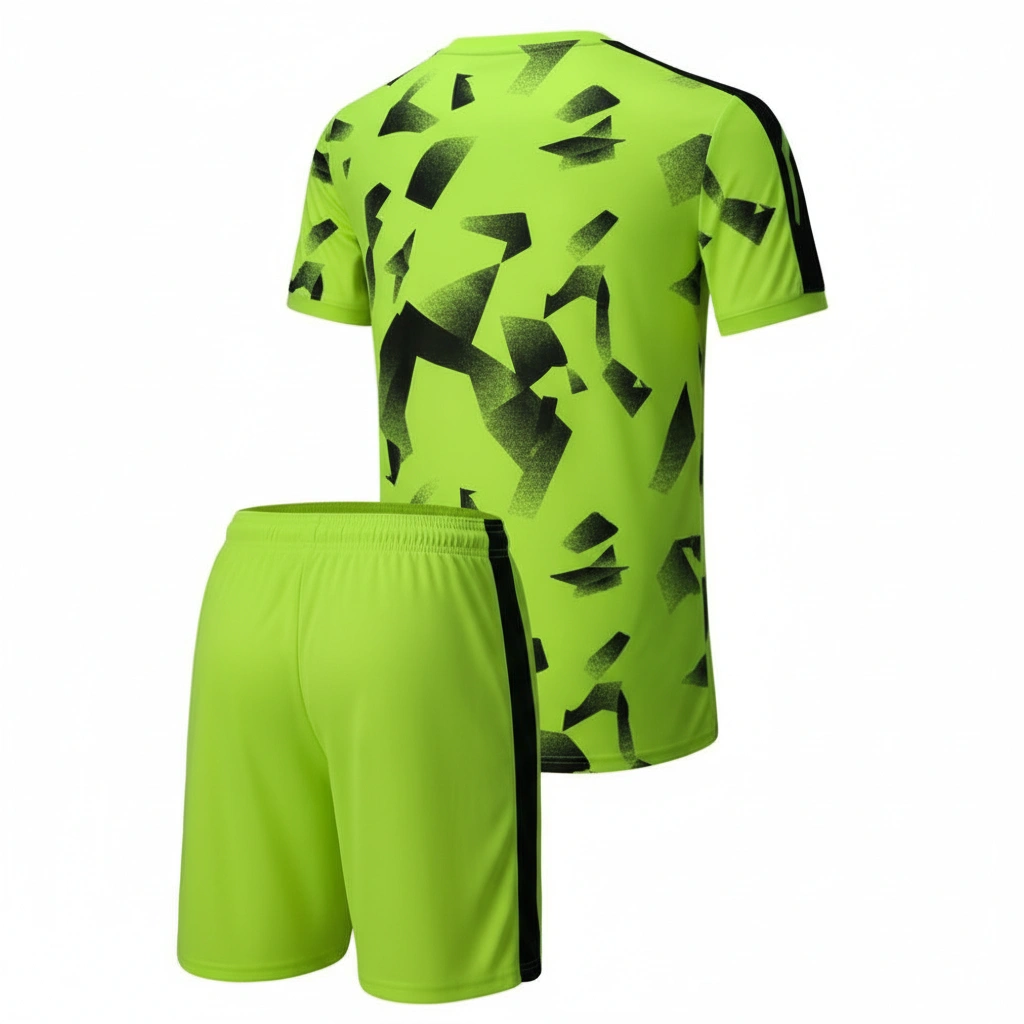 Neon football uniform in green and black abstract Dip Wear design, professional athletic gear for players
