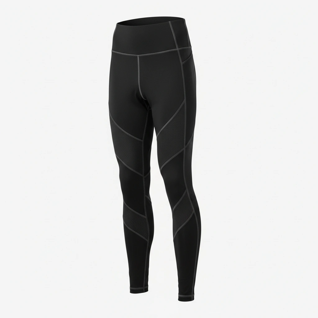 Gym Compression Leggings in black with mesh contour panels, athletic compression wear