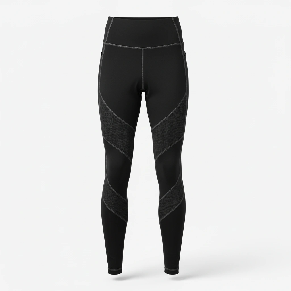 Women’s performance leggings in black with mesh contour panels, athletic compression wear