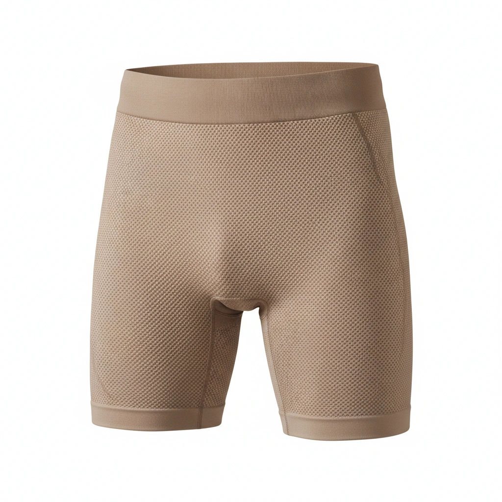 Men’s compression shorts in beige MeshAir design, breathable athletic performance wear