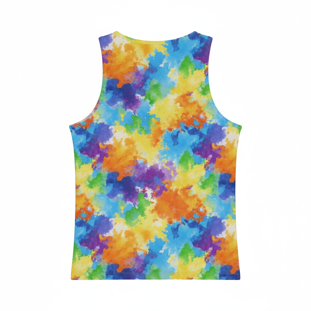 Women’s abstract compression tank with multicolor splash design, athletic performance wear