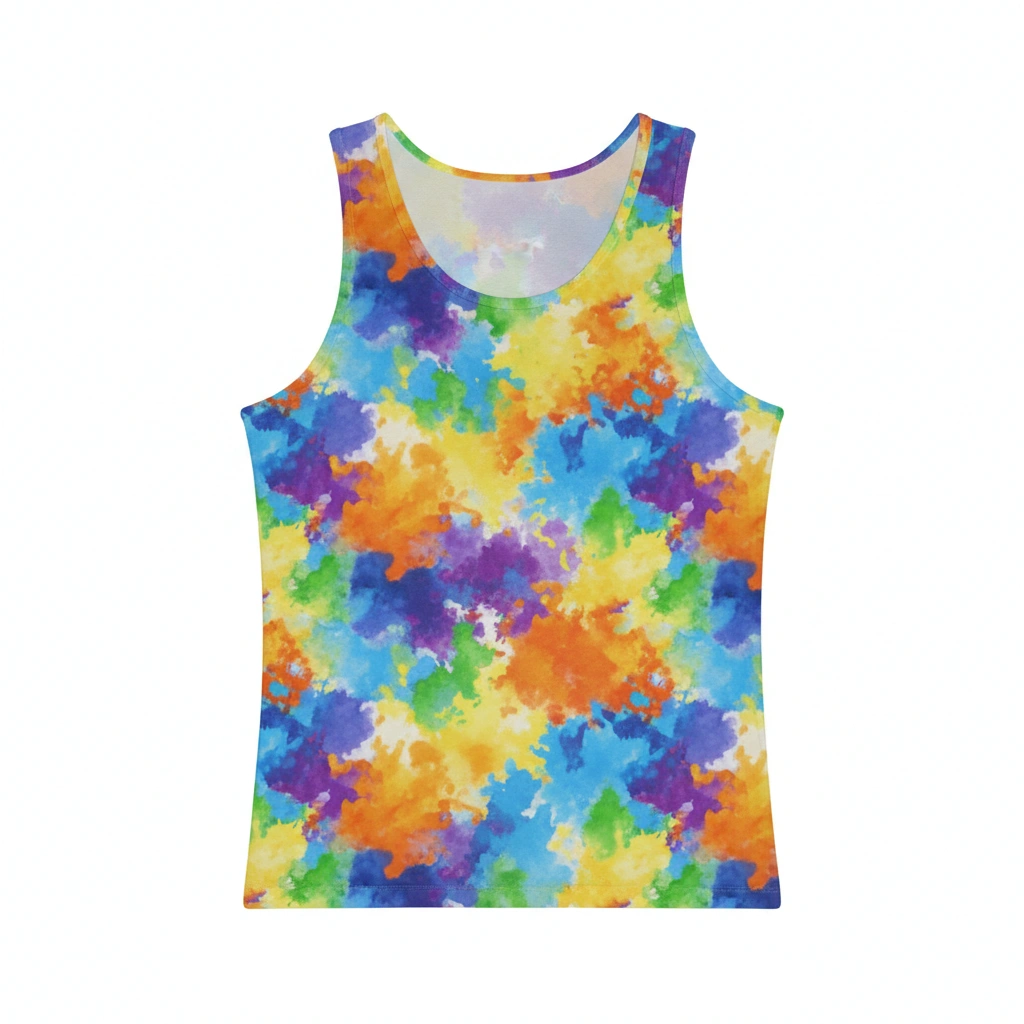 Sublimation Tank Top with multicolor splash design, athletic performance wear