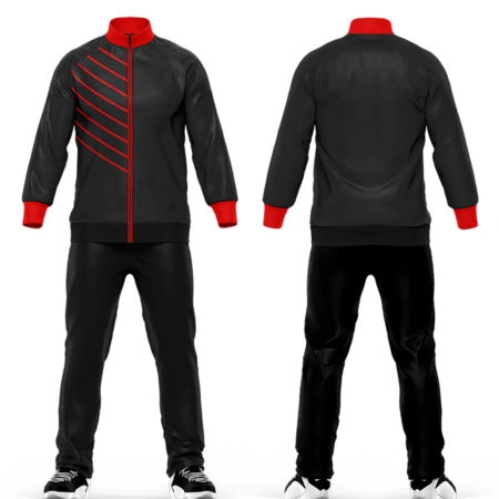 Wholesale men’s plain black polyester winter Designer Tracksuits, blank jogging suit set