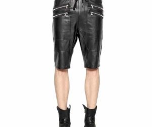 men-zip-elastic-waistband-genuine-lambskin-black-leather-shorts